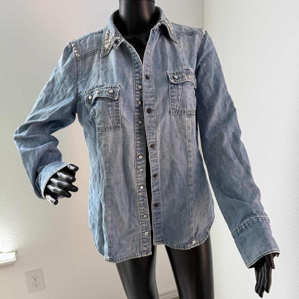 GAP 1969 Limited Edition Women's L Light Wash Studded Denim Western Pearl Snap